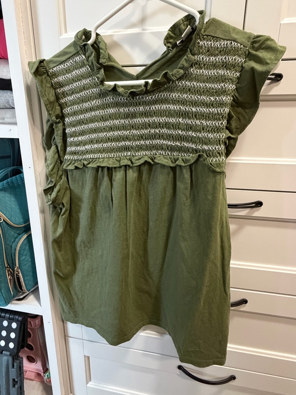 J. Crew Olive Green Smocked Ruffle-Trim Top